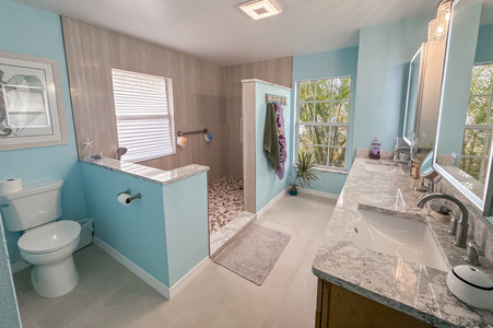 Beach Style Bathroom Remodel With Textured Shower Tile